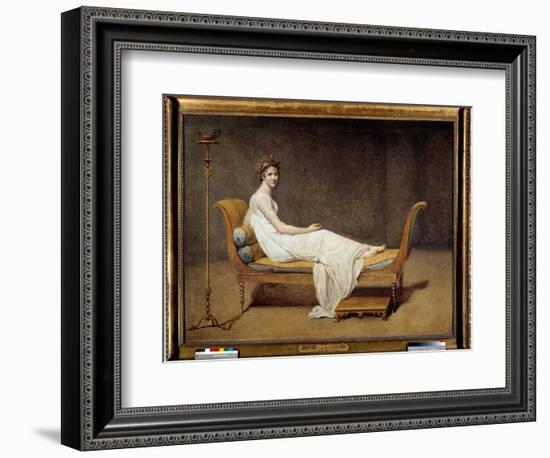 Portrait of Madame Recamier (1777 - 1849), Jeanne Francoise Dite Juliette - Painting by Jacques Lou-Jacques Louis David-Framed Giclee Print
