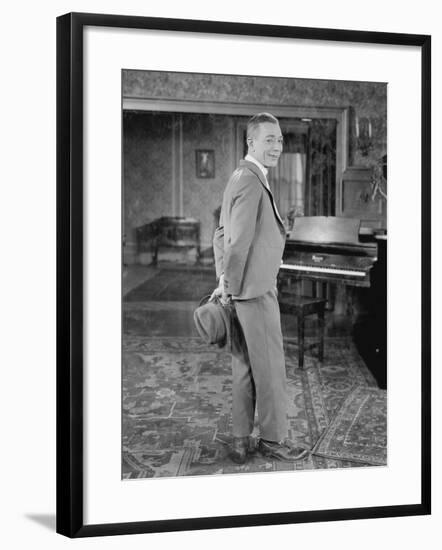 Portrait of Man in Suit Holding Hat-null-Framed Photo