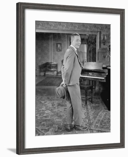 Portrait of Man in Suit Holding Hat-null-Framed Photo