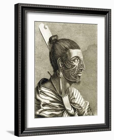 Portrait of Maori Man with Moko-null-Framed Giclee Print