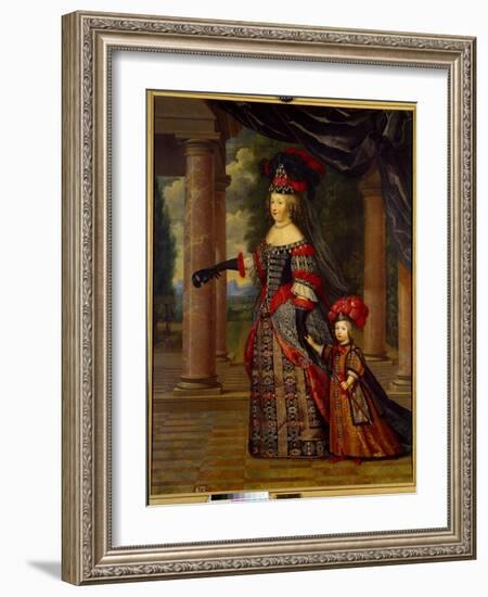 Portrait of Marie Therese of Austria, Queen of France (1638 - 1683) and the Great Dolphin. Painting-Pierre Mignard-Framed Giclee Print