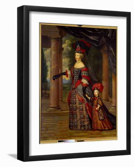 Portrait of Marie Therese of Austria, Queen of France (1638 - 1683) and the Great Dolphin. Painting-Pierre Mignard-Framed Giclee Print