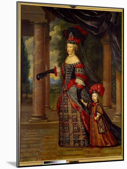 Portrait of Marie Therese of Austria, Queen of France (1638 - 1683) and the Great Dolphin. Painting-Pierre Mignard-Mounted Giclee Print