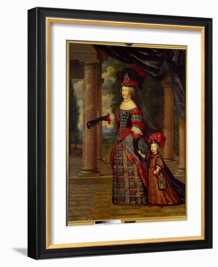 Portrait of Marie Therese of Austria, Queen of France (1638 - 1683) and the Great Dolphin. Painting-Pierre Mignard-Framed Giclee Print