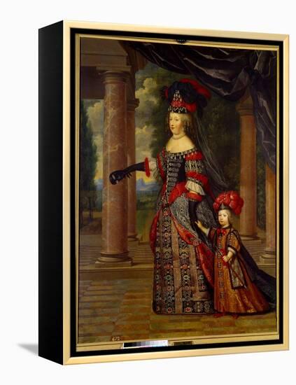 Portrait of Marie Therese of Austria, Queen of France (1638 - 1683) and the Great Dolphin. Painting-Pierre Mignard-Framed Premier Image Canvas