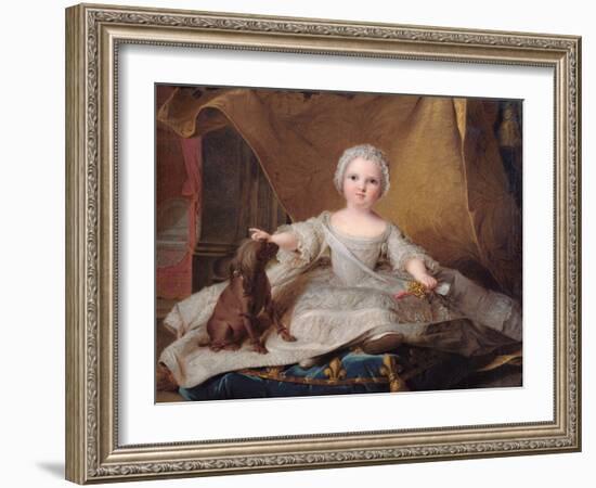 Portrait of Marie-Zephyrine (1750-55) of France with Her Dog, 1751 (Oil on Panel)-Jean-Marc Nattier-Framed Giclee Print