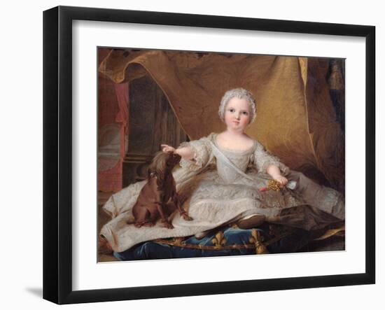 Portrait of Marie-Zephyrine (1750-55) of France with Her Dog, 1751 (Oil on Panel)-Jean-Marc Nattier-Framed Giclee Print