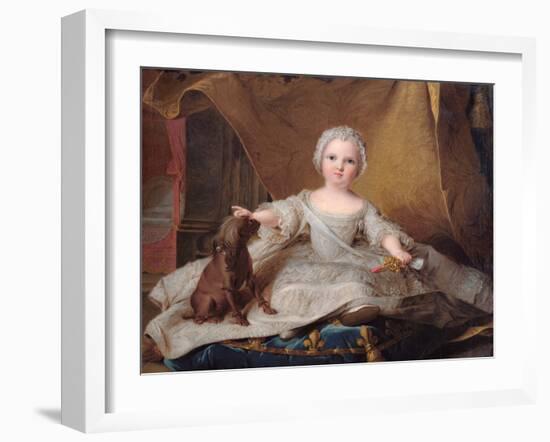 Portrait of Marie-Zephyrine (1750-55) of France with Her Dog, 1751 (Oil on Panel)-Jean-Marc Nattier-Framed Giclee Print