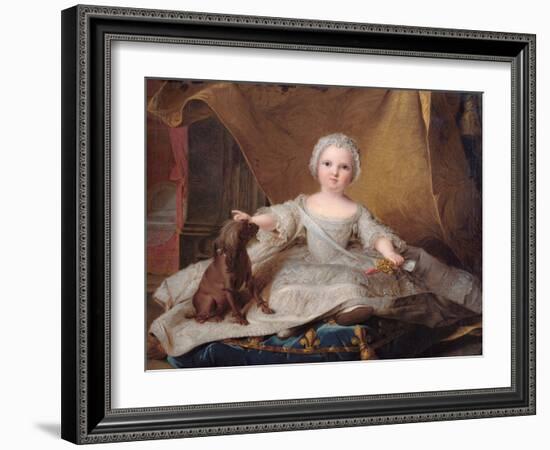 Portrait of Marie-Zephyrine (1750-55) of France with Her Dog, 1751 (Oil on Panel)-Jean-Marc Nattier-Framed Giclee Print