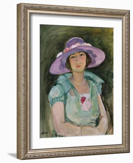 Portrait of Marthe Lebasque in a Purple Hat, 1925-26-Henri Lebasque-Framed Giclee Print