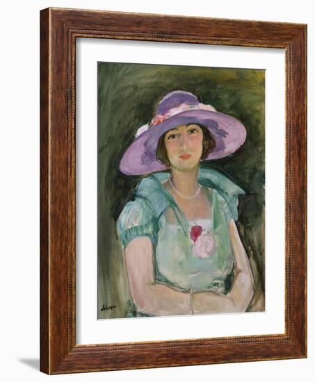 Portrait of Marthe Lebasque in a Purple Hat, 1925-26-Henri Lebasque-Framed Giclee Print