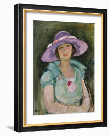 Portrait of Marthe Lebasque in a Purple Hat, 1925-26-Henri Lebasque-Framed Giclee Print