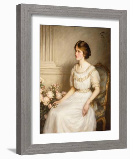 Portrait of Mary Doris Reed, Seated Half Length, Wearing a White Dress-Henry John Hudson-Framed Giclee Print