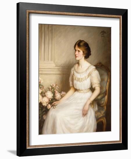 Portrait of Mary Doris Reed, Seated Half Length, Wearing a White Dress-Henry John Hudson-Framed Giclee Print