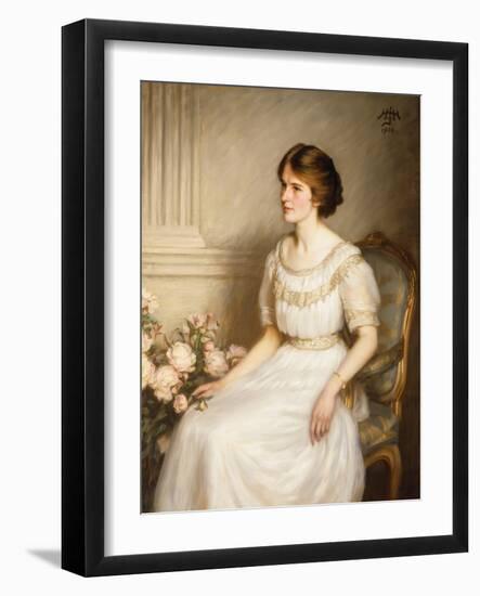 Portrait of Mary Doris Reed, Seated Half Length, Wearing a White Dress-Henry John Hudson-Framed Giclee Print
