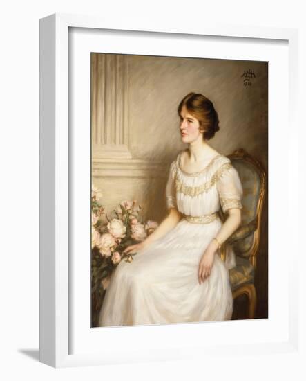 Portrait of Mary Doris Reed, Seated Half Length, Wearing a White Dress-Henry John Hudson-Framed Giclee Print