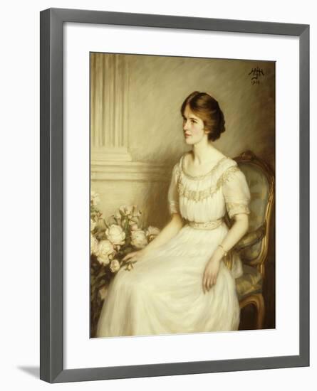 Portrait of Mary Doris Reed, Seated Half Length, Wearing a White Dress-Henry John Hudson-Framed Giclee Print