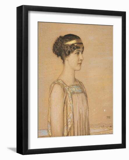 Portrait of Mary in Greek Costume, 1910 (Pencil and Chalk on Cardboard)-Franz von Stuck-Framed Giclee Print