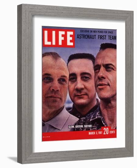 Portrait of Mercury Astronauts John Glenn, Gus Grissom and Alan Shepard, March 3, 1961-Ralph Morse-Framed Photographic Print