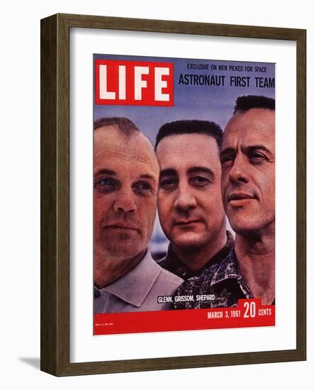 Portrait of Mercury Astronauts John Glenn, Gus Grissom and Alan Shepard, March 3, 1961-Ralph Morse-Framed Photographic Print