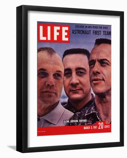 Portrait of Mercury Astronauts John Glenn, Gus Grissom and Alan Shepard, March 3, 1961-Ralph Morse-Framed Photographic Print