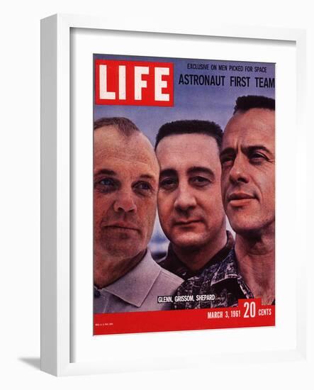 Portrait of Mercury Astronauts John Glenn, Gus Grissom and Alan Shepard, March 3, 1961-Ralph Morse-Framed Photographic Print