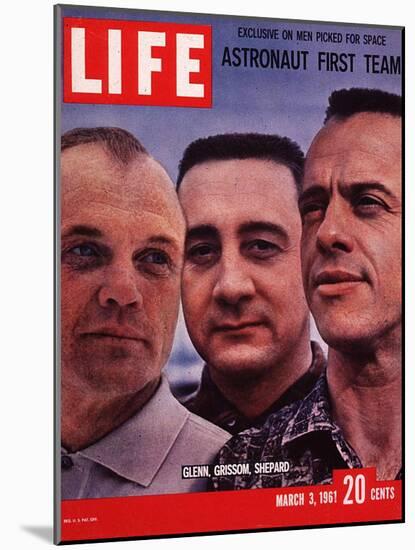 Portrait of Mercury Astronauts John Glenn, Gus Grissom and Alan Shepard, March 3, 1961-Ralph Morse-Mounted Photographic Print