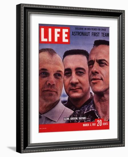 Portrait of Mercury Astronauts John Glenn, Gus Grissom and Alan Shepard, March 3, 1961-Ralph Morse-Framed Photographic Print