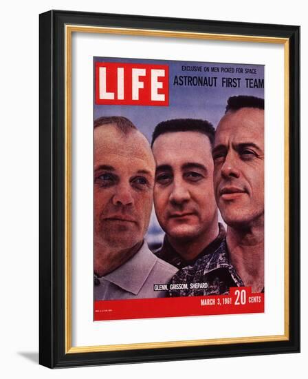 Portrait of Mercury Astronauts John Glenn, Gus Grissom and Alan Shepard, March 3, 1961-Ralph Morse-Framed Photographic Print