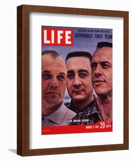 Portrait of Mercury Astronauts John Glenn, Gus Grissom and Alan Shepard, March 3, 1961-Ralph Morse-Framed Photographic Print