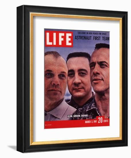 Portrait of Mercury Astronauts John Glenn, Gus Grissom and Alan Shepard, March 3, 1961-Ralph Morse-Framed Photographic Print