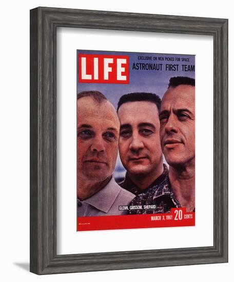 Portrait of Mercury Astronauts John Glenn, Gus Grissom and Alan Shepard, March 3, 1961-Ralph Morse-Framed Photographic Print