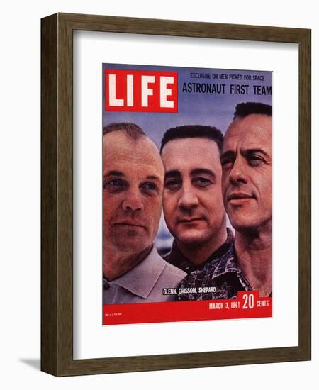 Portrait of Mercury Astronauts John Glenn, Gus Grissom and Alan Shepard, March 3, 1961-Ralph Morse-Framed Photographic Print