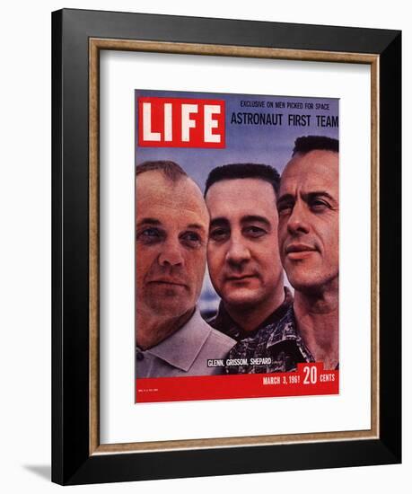 Portrait of Mercury Astronauts John Glenn, Gus Grissom and Alan Shepard, March 3, 1961-Ralph Morse-Framed Photographic Print