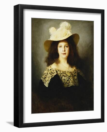 Portrait of Mici Lukacs, Aged 10, Wearing a Dark Blue Dress with Lace Collar, 1897-Philip Alexius De Laszlo-Framed Giclee Print