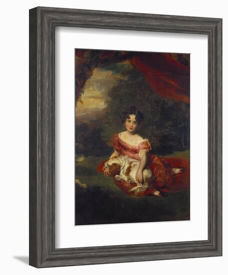 Portrait of Miss Julia Beatrice Peel Seated Full Length Wearing a Pink Dress with a Sash and…-Thomas Lawrence-Framed Giclee Print