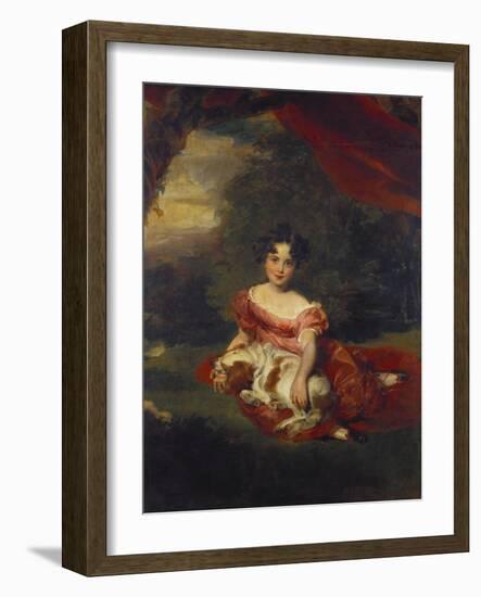 Portrait of Miss Julia Beatrice Peel Seated Full Length Wearing a Pink Dress with a Sash and…-Thomas Lawrence-Framed Giclee Print