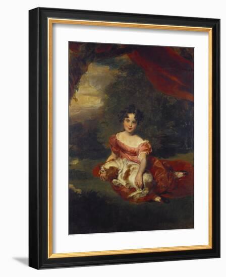 Portrait of Miss Julia Beatrice Peel Seated Full Length Wearing a Pink Dress with a Sash and…-Thomas Lawrence-Framed Giclee Print