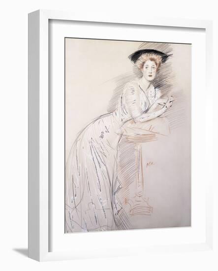 Portrait of Miss Taylor Leaning on a Table-Paul Cesar Helleu-Framed Giclee Print