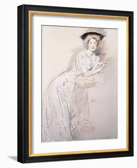 Portrait of Miss Taylor Leaning on a Table-Paul Cesar Helleu-Framed Giclee Print