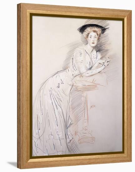 Portrait of Miss Taylor Leaning on a Table-Paul Cesar Helleu-Framed Premier Image Canvas