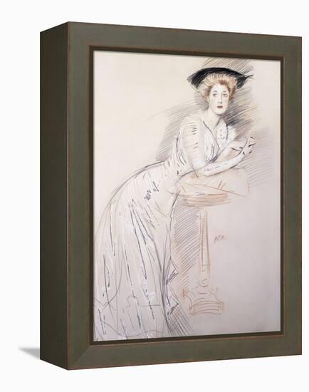 Portrait of Miss Taylor Leaning on a Table-Paul Cesar Helleu-Framed Premier Image Canvas