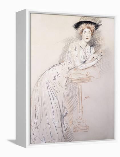 Portrait of Miss Taylor Leaning on a Table-Paul Cesar Helleu-Framed Premier Image Canvas