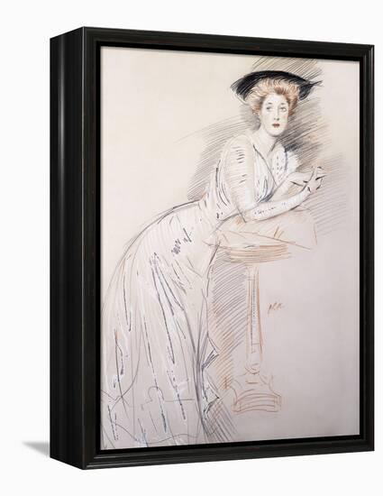 Portrait of Miss Taylor Leaning on a Table-Paul Cesar Helleu-Framed Premier Image Canvas