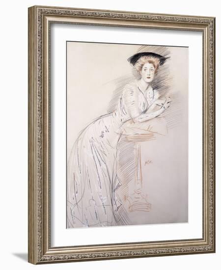 Portrait of Miss Taylor Leaning on a Table-Paul Cesar Helleu-Framed Giclee Print