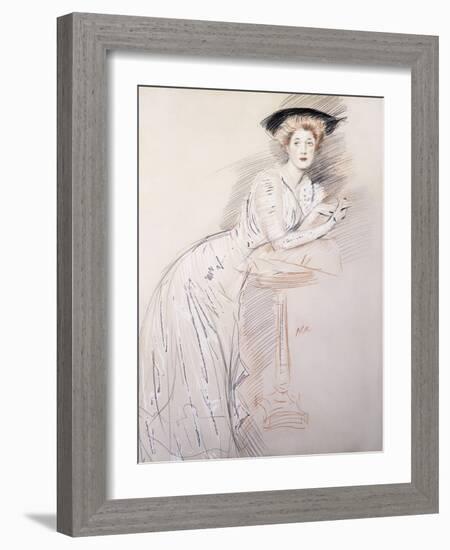 Portrait of Miss Taylor Leaning on a Table-Paul Cesar Helleu-Framed Giclee Print