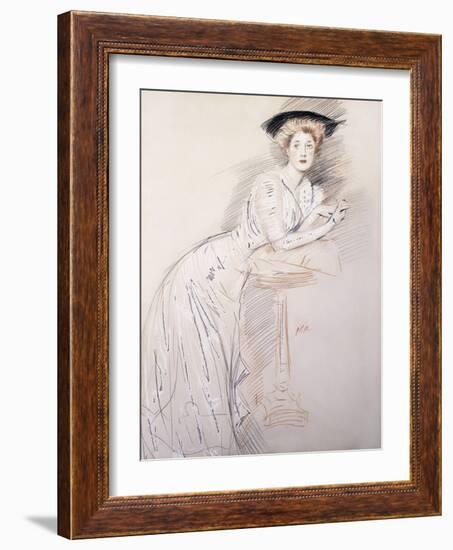 Portrait of Miss Taylor Leaning on a Table-Paul Cesar Helleu-Framed Giclee Print