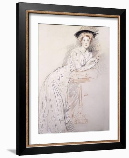 Portrait of Miss Taylor Leaning on a Table-Paul Cesar Helleu-Framed Giclee Print