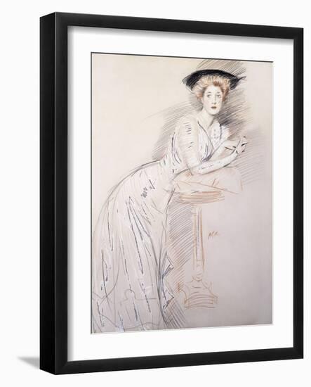 Portrait of Miss Taylor Leaning on a Table-Paul Cesar Helleu-Framed Giclee Print