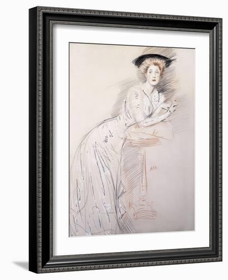 Portrait of Miss Taylor Leaning on a Table-Paul Cesar Helleu-Framed Giclee Print